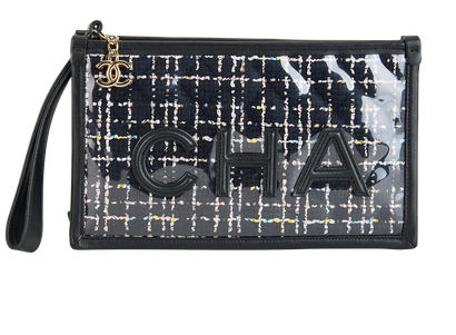 Tweed Wristlet Clutch, £850, Handbags, Black/White, Leather/PVC, Front view